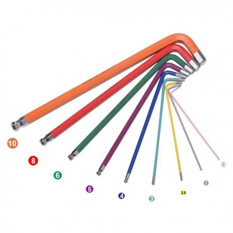 Imbuszkulcs készlet 9r. gömbv. extra hosszú 1,5-10 színnel jelölt Harden