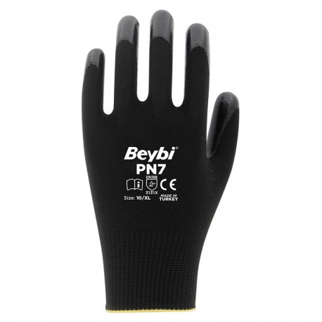 Kesztyű nitril tenyérenmártott M/8 fekete/fekete Beybi