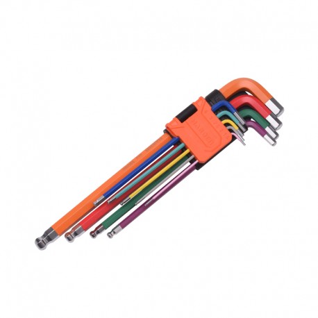 Imbuszkulcs készlet 9r. gömbv. extra hosszú 1,5-10 színnel jelölt Harden