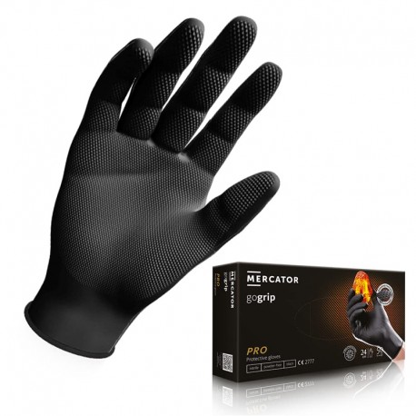 Kesztyű Vegyszerálló Nitril Mercator gogrip fekete XL (50db/csom)